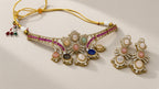 Rani Gulabi Kundan-Style Choker Set, laid flat, full set