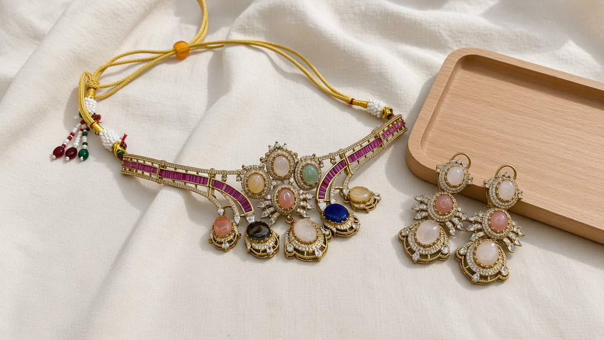 Rani Gulabi Kundan-Style Choker Set, styled shot