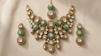 Maharani Sabz Polki-Style Bridal Choker Set, laid flat, full set