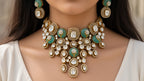 Maharani Sabz Polki-Style Bridal Choker Set, worn, shown to scale