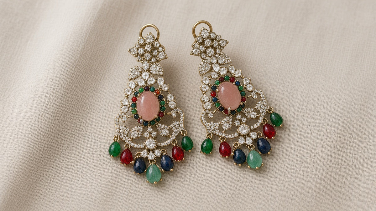 Navratna Jaal Choker Set, matching earrings