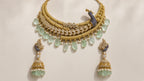 Mayura Sabz Peacock Choker Set, laid flat, full set