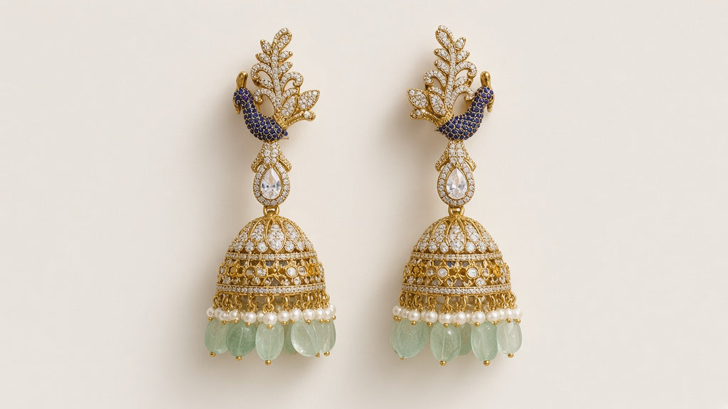 Mayura Sabz Peacock Choker Set, matching earrings