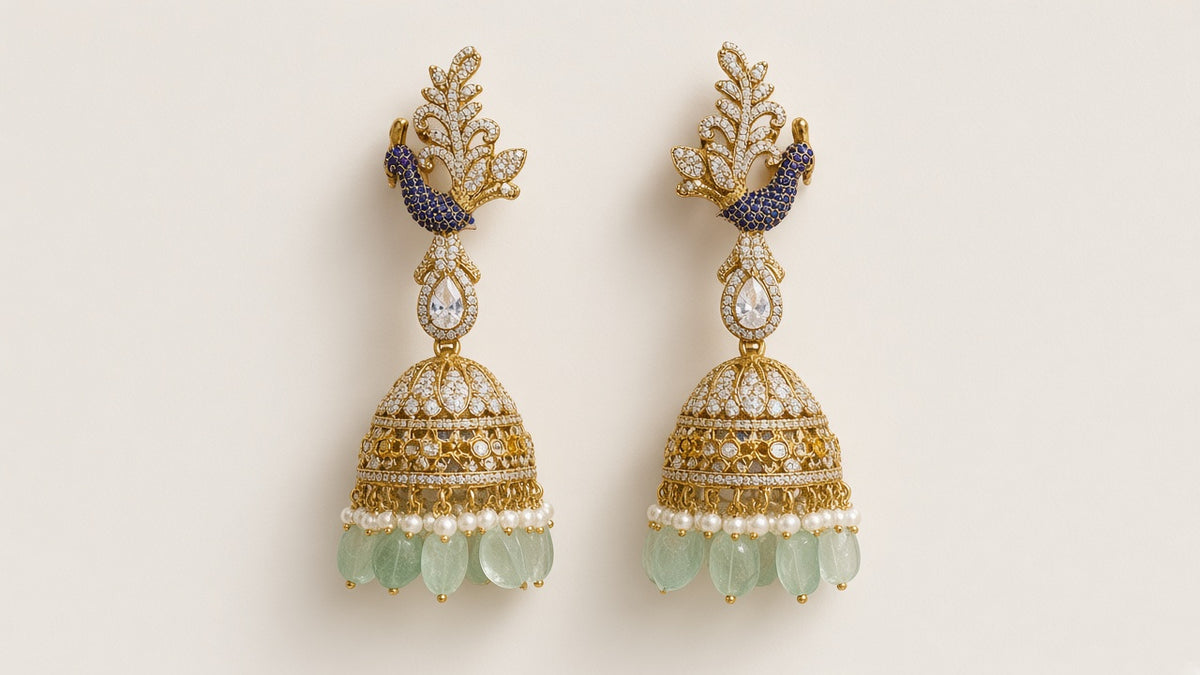 Mayura Sabz Peacock Choker Set, matching earrings