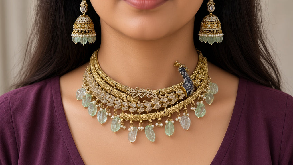 Mayura Sabz Peacock Choker Set, worn