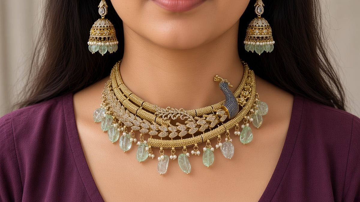 Mayura Sabz Peacock Choker Set, worn