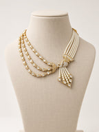 Mayur Moti Polki Pearl Necklace Set, shown on a display bust