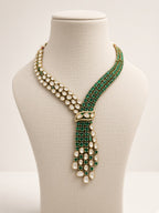 Sabz Polki Cascade Necklace Set, shown on a display bust