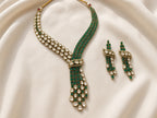 Sabz Polki Cascade Necklace Set, laid flat, full set