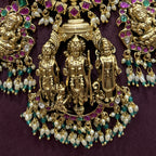Ram Darbar Temple Necklace Set, close detail of the stone setting
